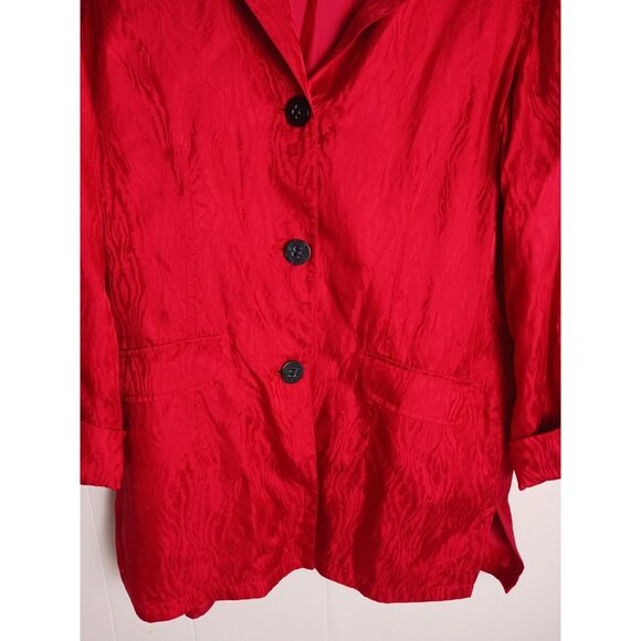 Chico's Beautiful Red 100% silk long sleeve button up blazer Women's Size 1 (8) - Picture 2 of 9